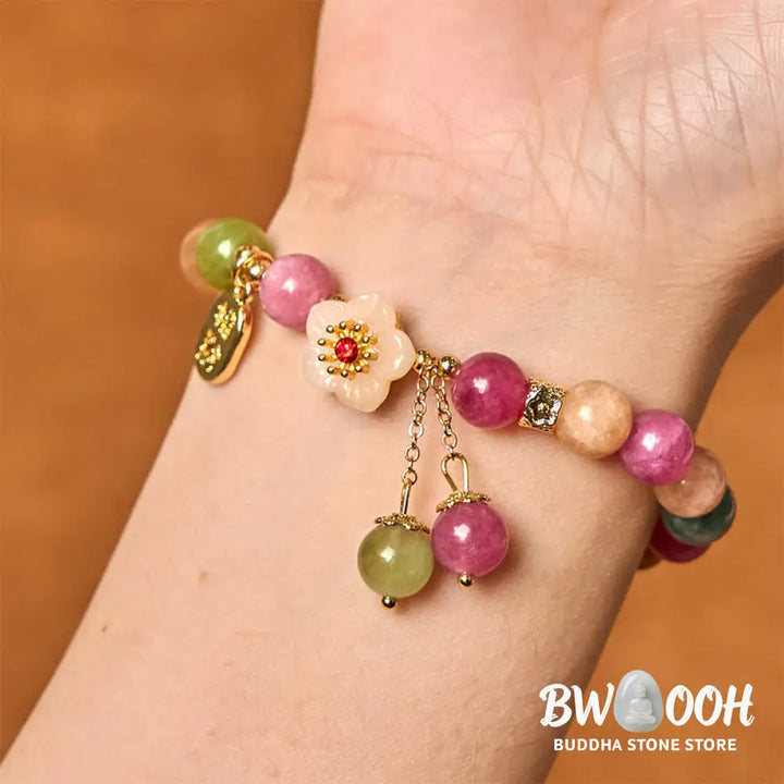 Buddha Stones Natural Tourmaline Fu Character Flower Lucky Brand Bracelet - BWOOOH - Tourmaline(Wrist Circumference: