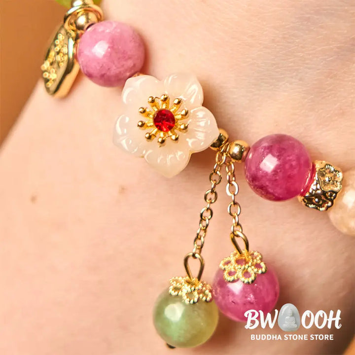 Buddha Stones Natural Tourmaline Fu Character Flower Lucky Brand Bracelet - BWOOOH - Tourmaline(Wrist Circumference: