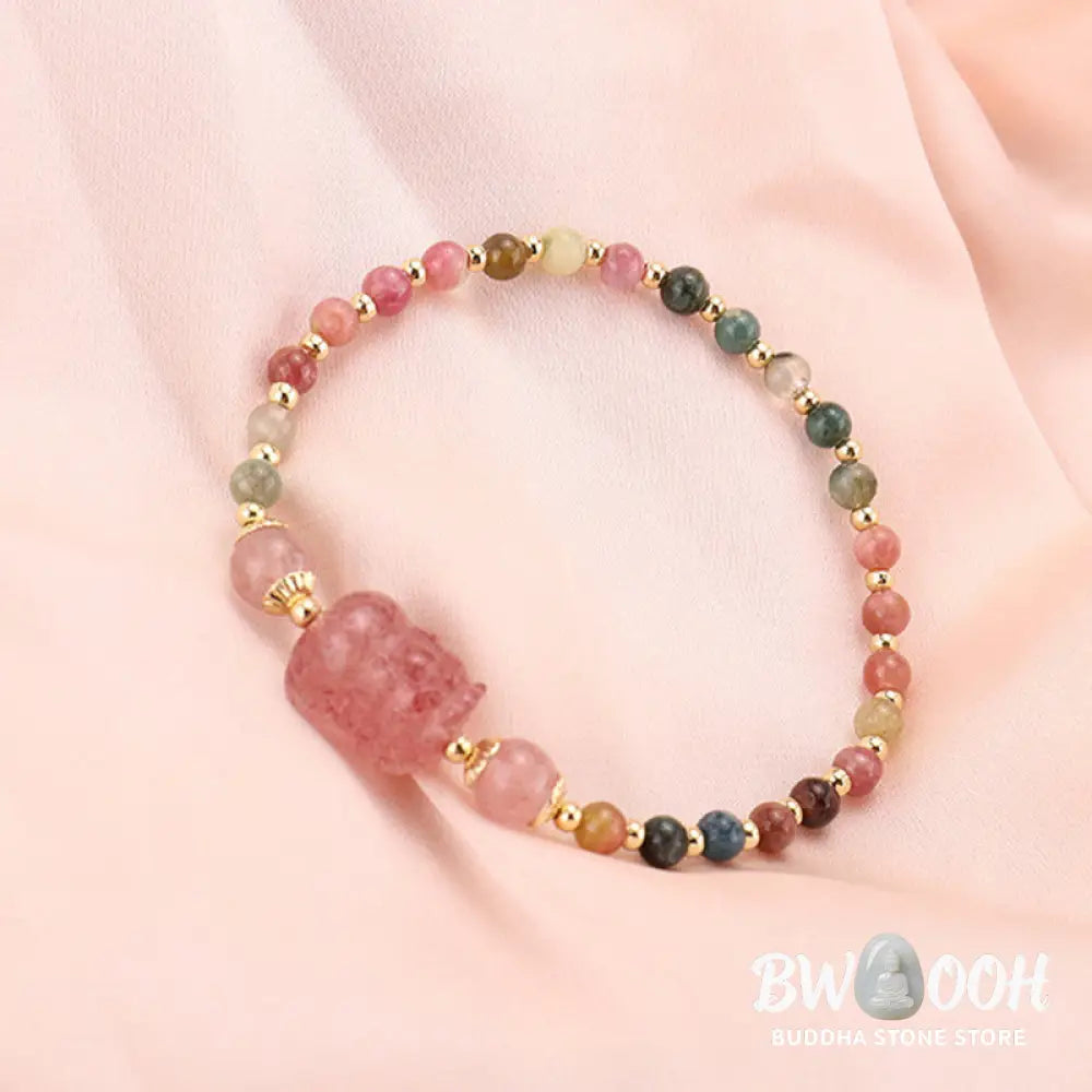 Buddha Stones Natural Tourmaline Garnet Strawberry Quartz PiXiu Moonstone Protection Bracelet - Bracelet