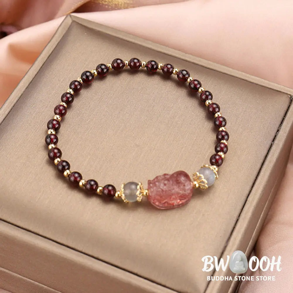 Buddha Stones Natural Tourmaline Garnet Strawberry Quartz PiXiu Moonstone Protection Bracelet - Bracelet