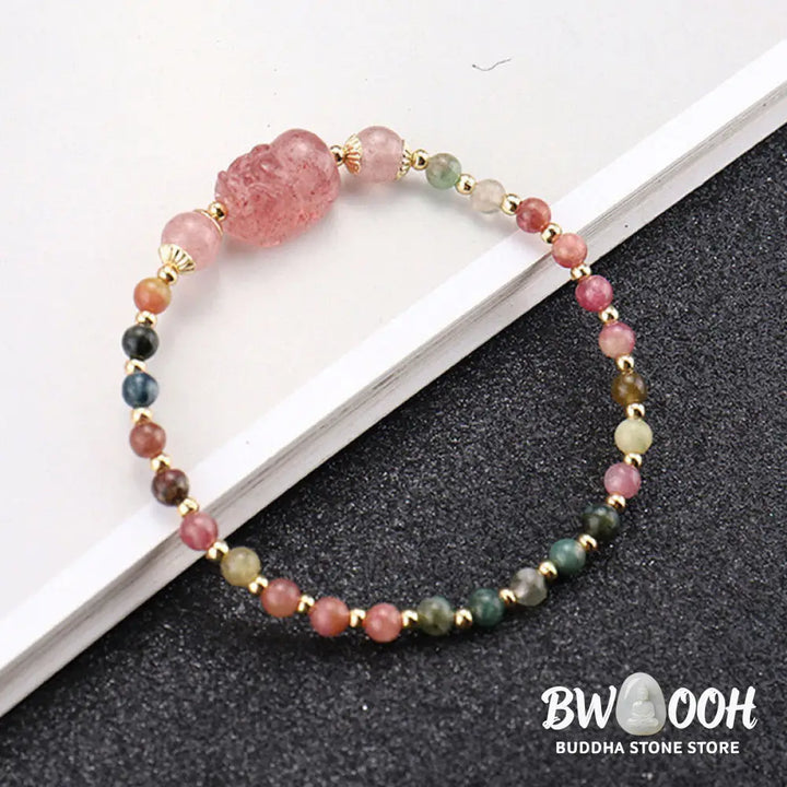 Buddha Stones Natural Tourmaline Garnet Strawberry Quartz PiXiu Moonstone Protection Bracelet - Bracelet