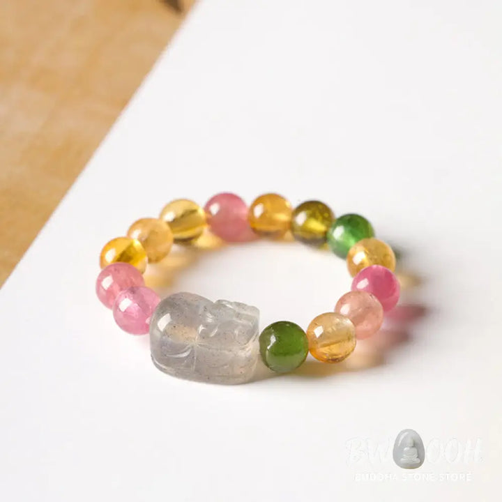 Buddha Stones Natural Tourmaline Lucky Pearl Pixiu Amber Positive Love Ring - Ring