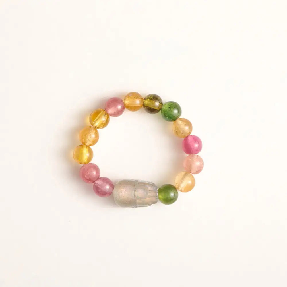 Buddha Stones Natural Tourmaline Lucky Pearl Pixiu Amber Positive Love Ring - Tourmaline&amp; Moonstone - Ring