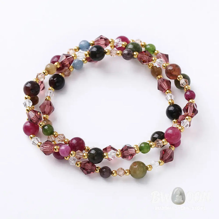 Buddha Stones Natural Tourmaline Strawberry Quartz Amethyst Peace Wisdom Double Wrap Bracelet - BWOOOH - Bracelet