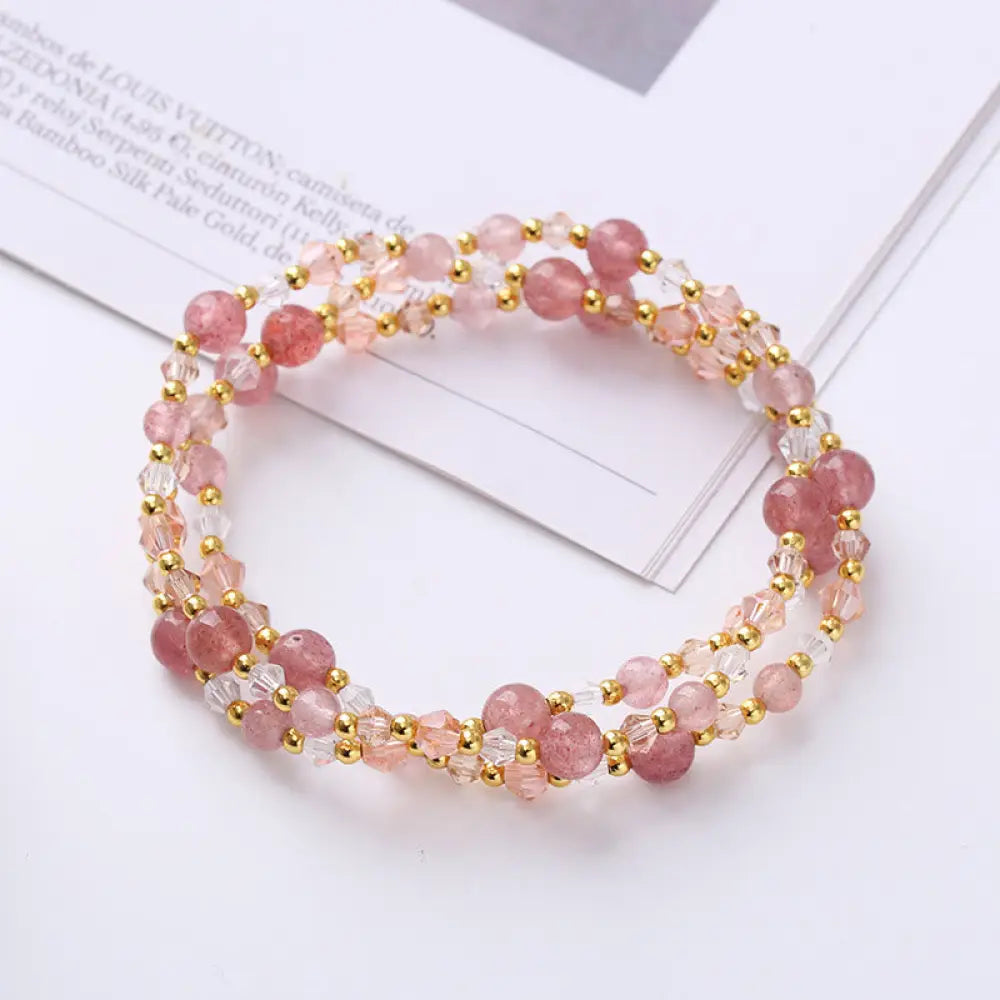 Buddha Stones Natural Tourmaline Strawberry Quartz Amethyst Peace Wisdom Double Wrap Bracelet - BWOOOH - Strawberry