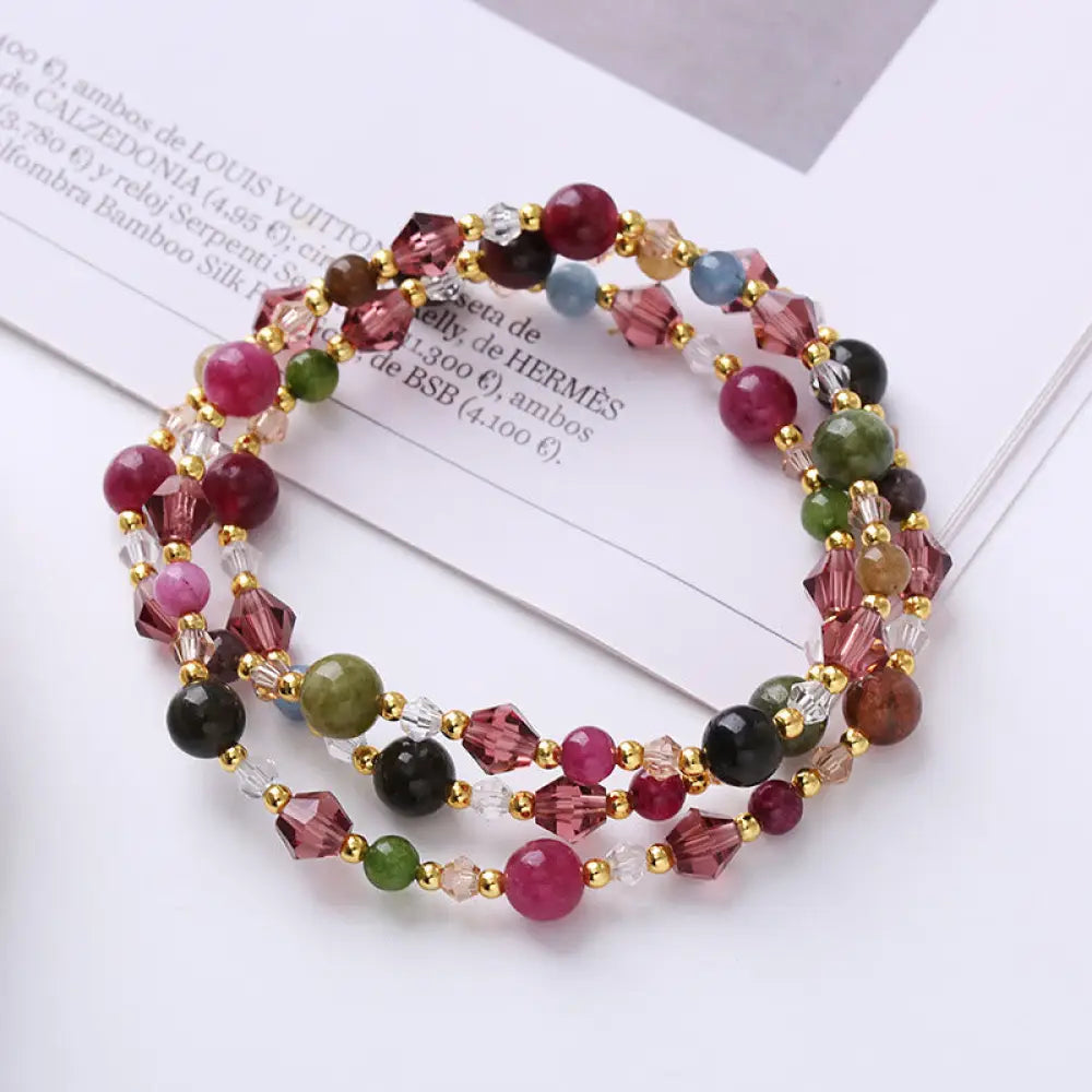 BWOOOH Natural Tourmaline Strawberry Quartz Amethyst Peace Wisdom Double Wrap Bracelet - BWOOOH