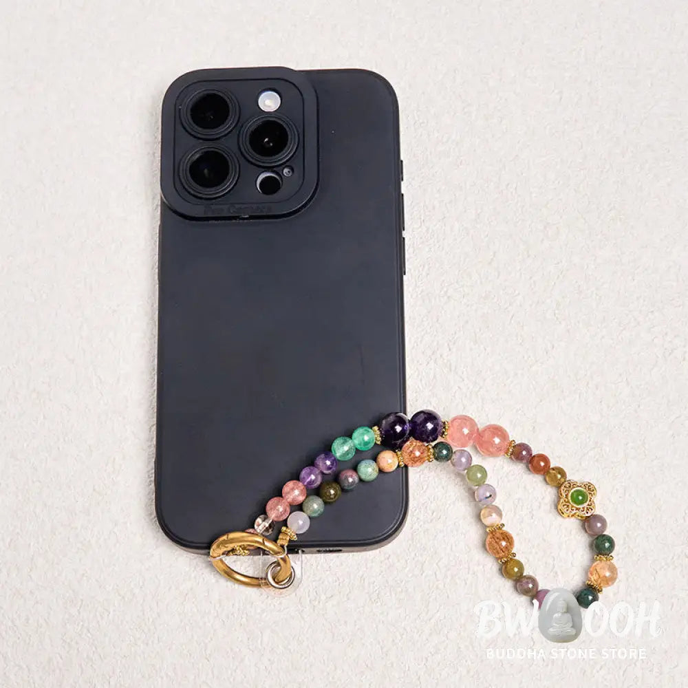 Buddha Stones Natural Tourmaline Strawberry Quartz Amethyst Positive Key Chain Phone Hanging Decoration - Tourmaline