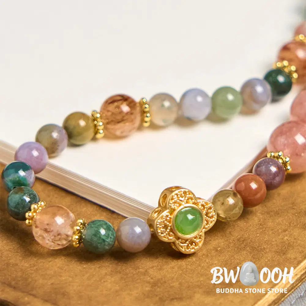 Buddha Stones Natural Tourmaline Strawberry Quartz Amethyst Positive Key Chain Phone Hanging Decoration - Tourmaline