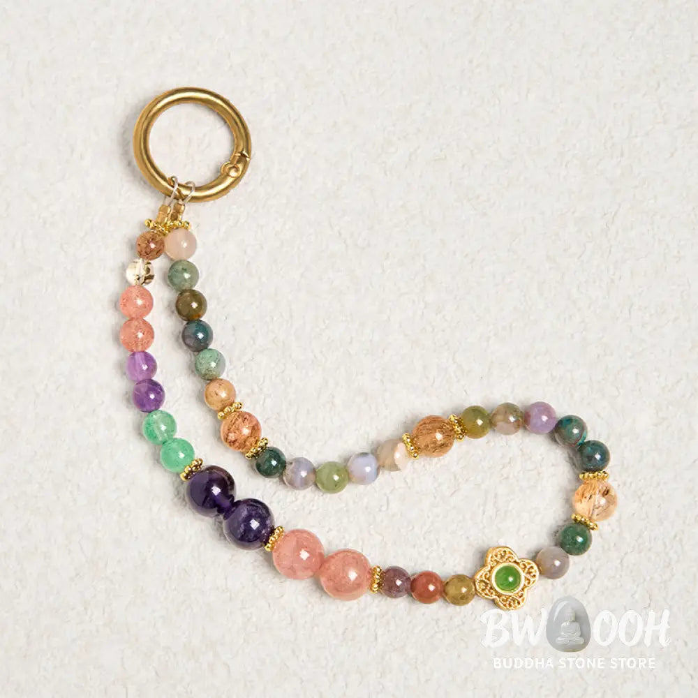 Buddha Stones Natural Tourmaline Strawberry Quartz Amethyst Positive Key Chain Phone Hanging Decoration - Tourmaline