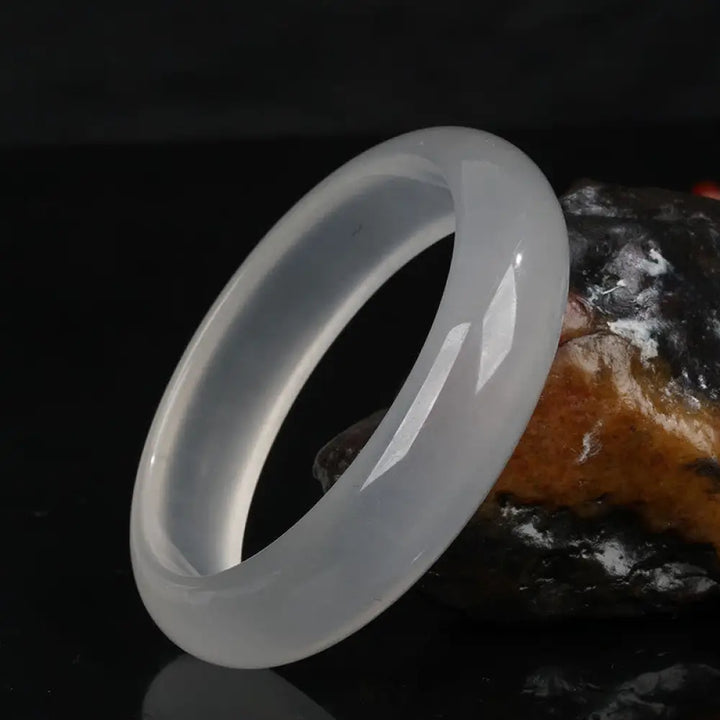 Buddha Stones Natural Translucent Golden Silk Jade Wealth Luck Bracelet Bangle - BWOOOH - Translucent White / 54mm