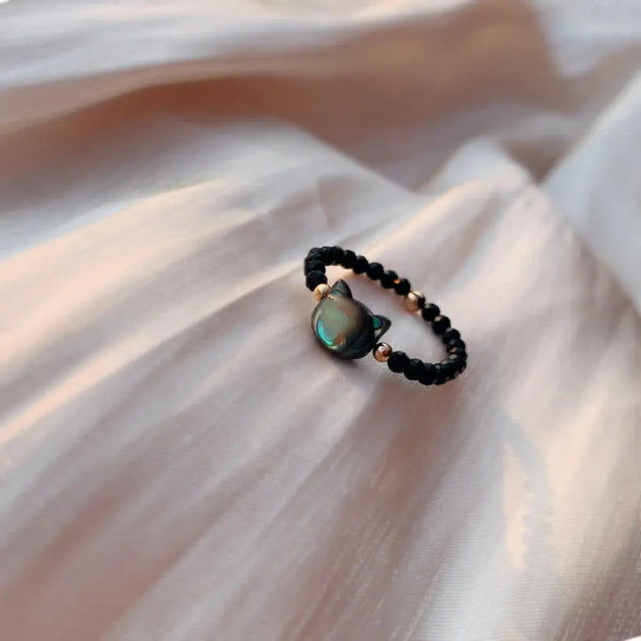 BWOOOH Natural Tridacna Stone Lovely Cat 14K Gold Plated Blessing Ring — Gold Plated crystal healing bracelet for spiritua...