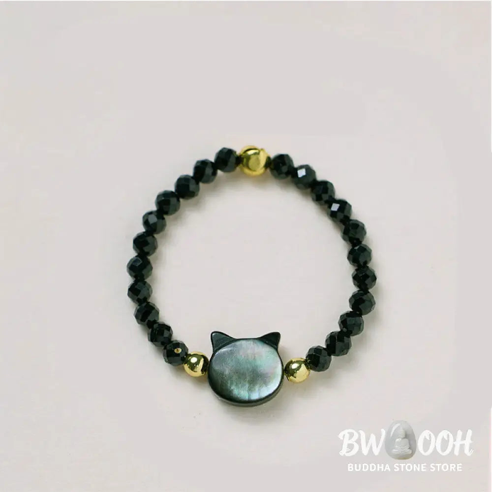 Buddha Stones Natural Tridacna Stone Lovely Cat 14K Gold Plated Blessing Ring - BWOOOH - Rings