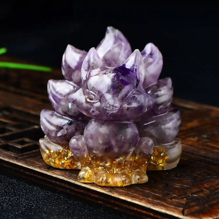 Buddha Stones Natural Various Crystal Strawberry Quartz Amethyst Nine Tailed Fox Protection Home Decoration - Amethyst