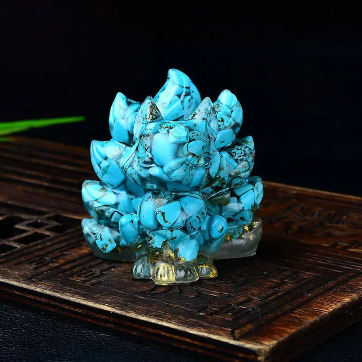 Buddha Stones Natural Various Crystal Strawberry Quartz Amethyst Nine Tailed Fox Protection Home Decoration - Blue