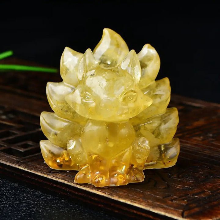 Buddha Stones Natural Various Crystal Strawberry Quartz Amethyst Nine Tailed Fox Protection Home Decoration - Citrine