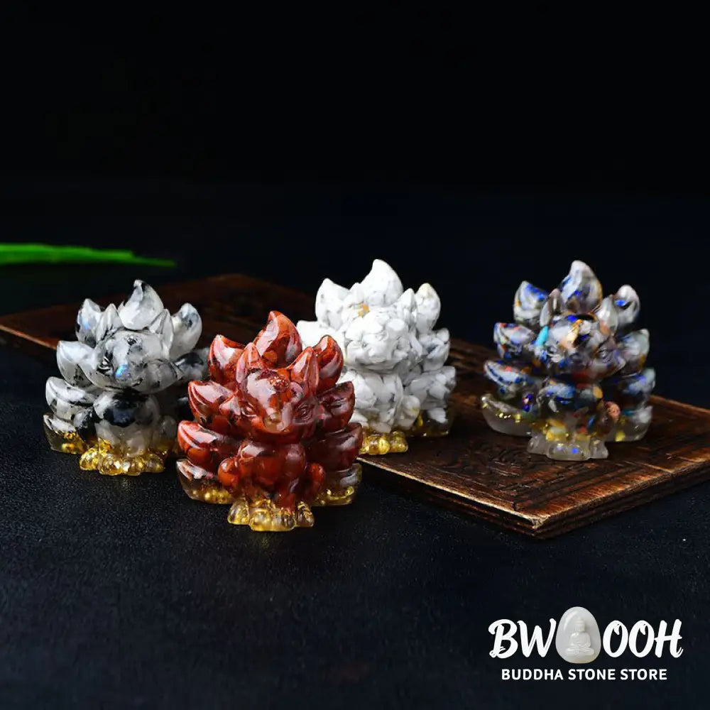 Buddha Stones Natural Various Crystal Strawberry Quartz Amethyst Nine Tailed Fox Protection Home Decoration