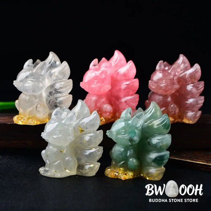 Buddha Stones Natural Various Crystal Strawberry Quartz Amethyst Nine Tailed Fox Protection Home Decoration