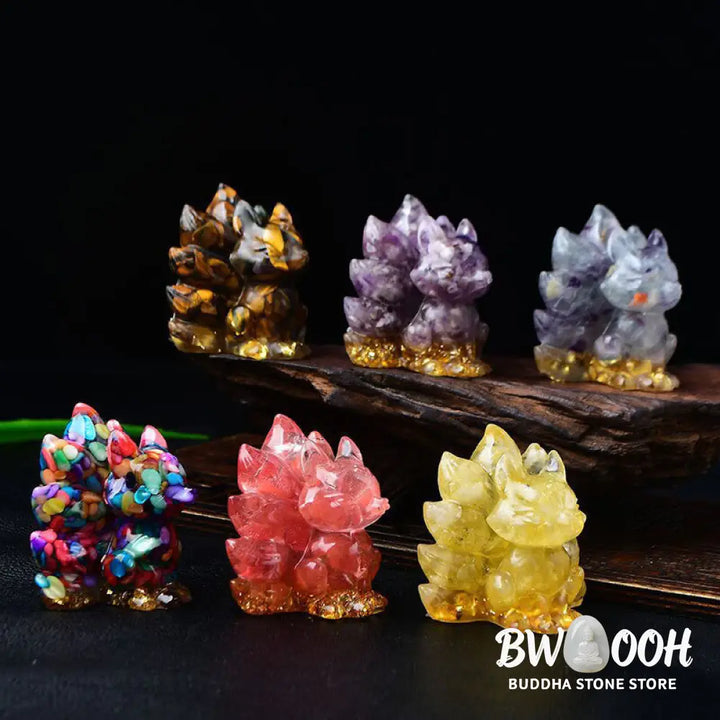 Buddha Stones Natural Various Crystal Strawberry Quartz Amethyst Nine Tailed Fox Protection Home Decoration