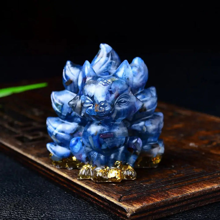 Buddha Stones Natural Various Crystal Strawberry Quartz Amethyst Nine Tailed Fox Protection Home Decoration - Kyanite