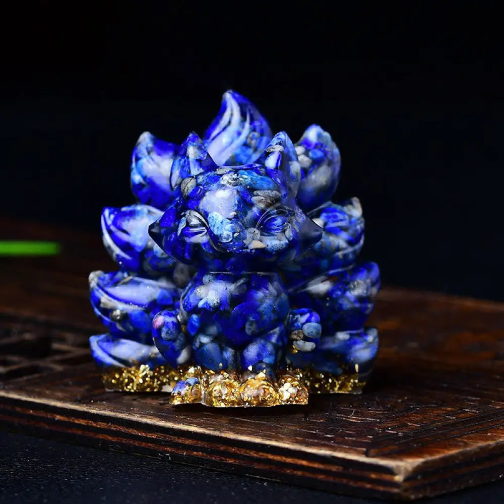 Buddha Stones Natural Various Crystal Strawberry Quartz Amethyst Nine Tailed Fox Protection Home Decoration - Lazurite