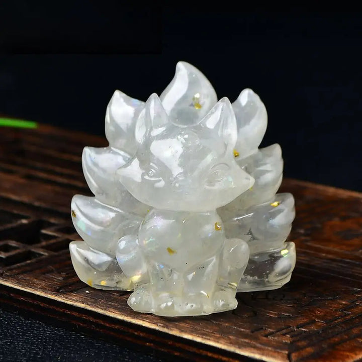 Buddha Stones Natural Various Crystal Strawberry Quartz Amethyst Nine Tailed Fox Protection Home Decoration - Moonstone