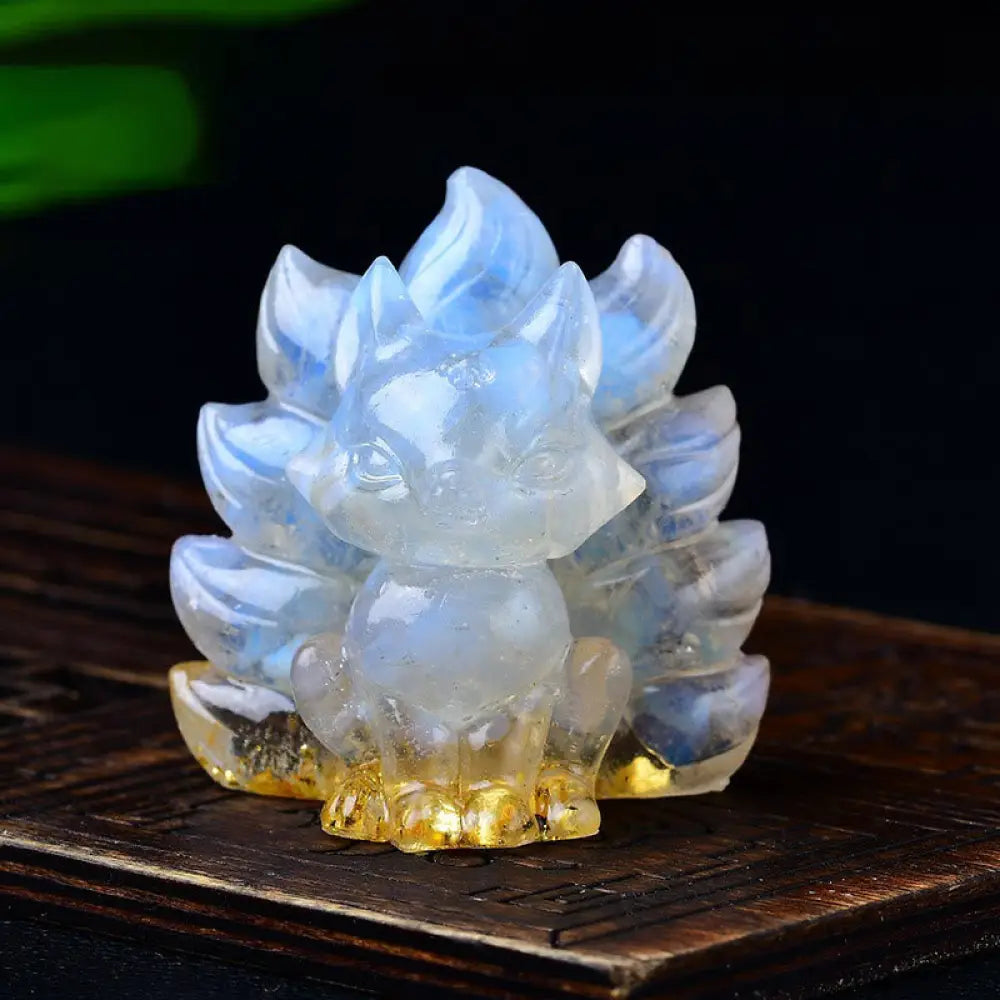 Buddha Stones Natural Various Crystal Strawberry Quartz Amethyst Nine Tailed Fox Protection Home Decoration - Opal