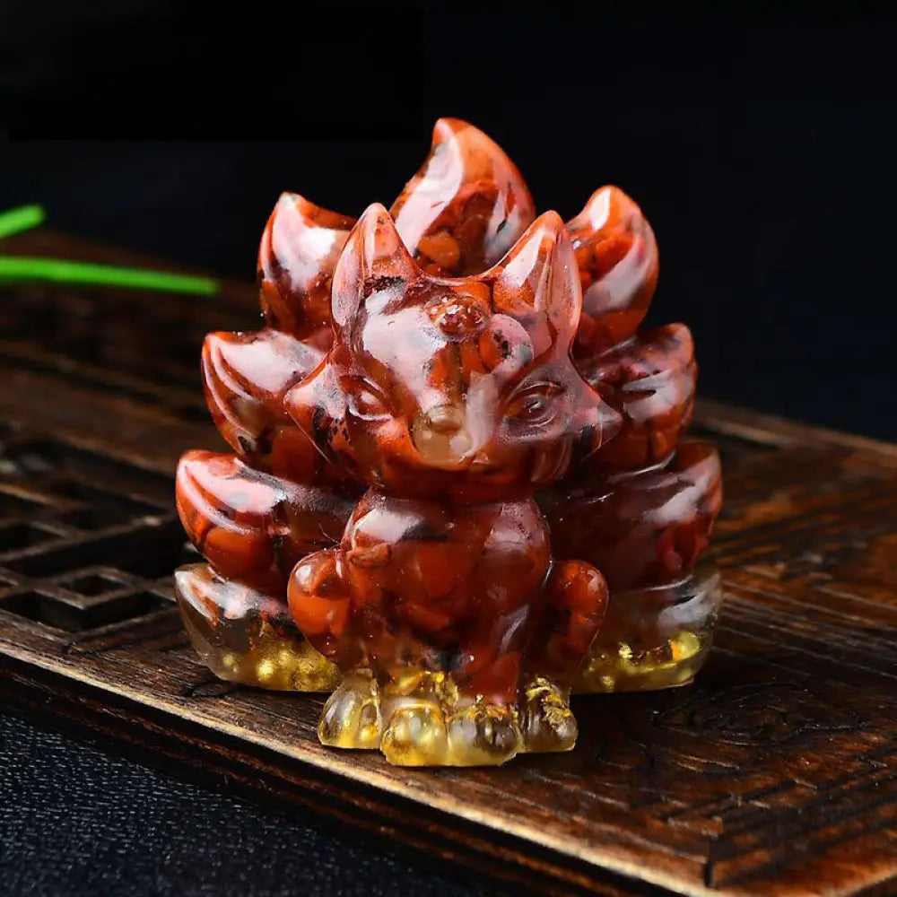 Buddha Stones Natural Various Crystal Strawberry Quartz Amethyst Nine Tailed Fox Protection Home Decoration - Red Agate
