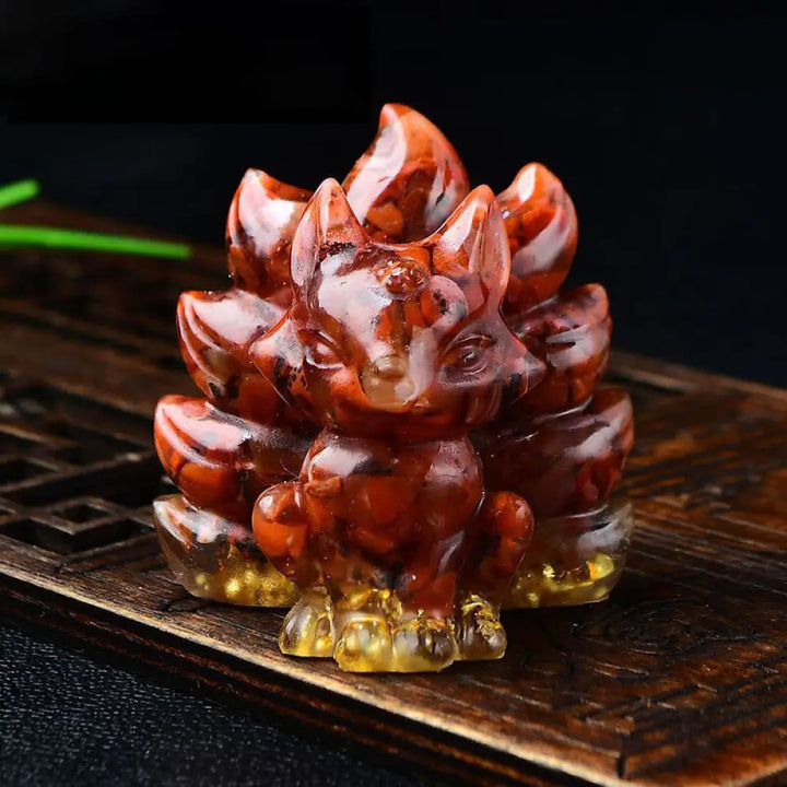 Buddha Stones Natural Various Crystal Strawberry Quartz Amethyst Nine Tailed Fox Protection Home Decoration - Red Agate