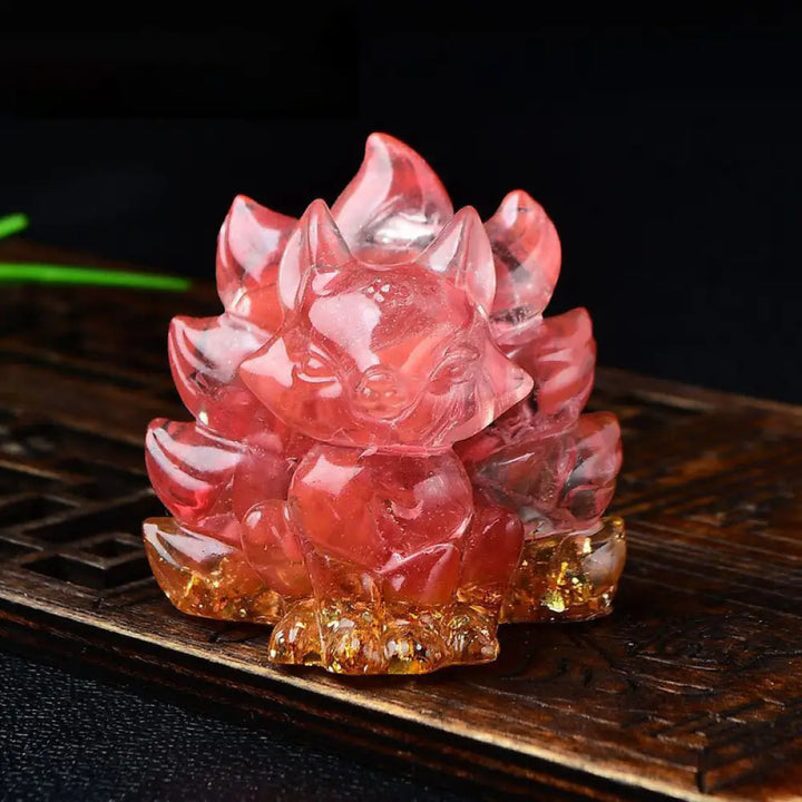 Buddha Stones Natural Various Crystal Strawberry Quartz Amethyst Nine Tailed Fox Protection Home Decoration - Red Stone
