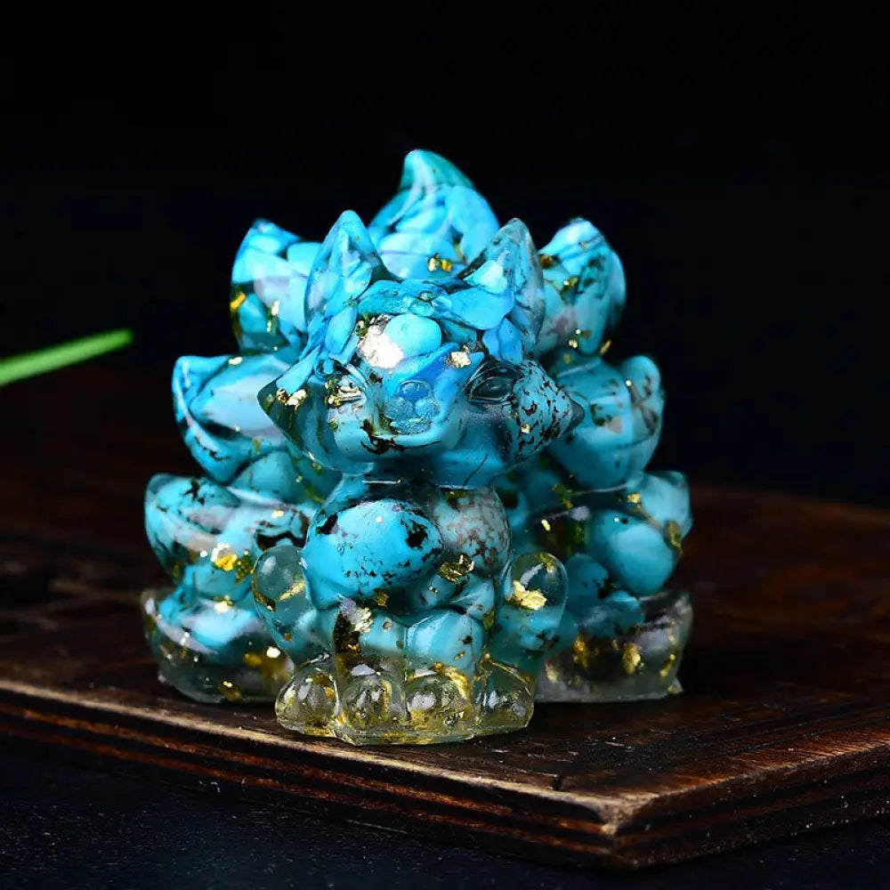 Buddha Stones Natural Various Crystal Strawberry Quartz Amethyst Nine Tailed Fox Protection Home Decoration - Turquoise