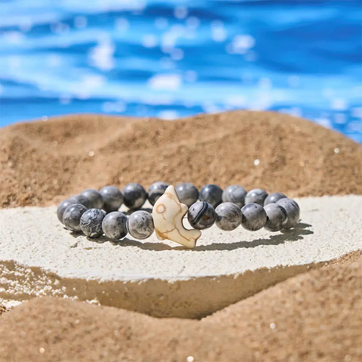 Buddha Stones Natural Various Stones Dolphin Spiritual Balance Bracelet - Grey Jasper(Wrist Circumference: 15-18cm)