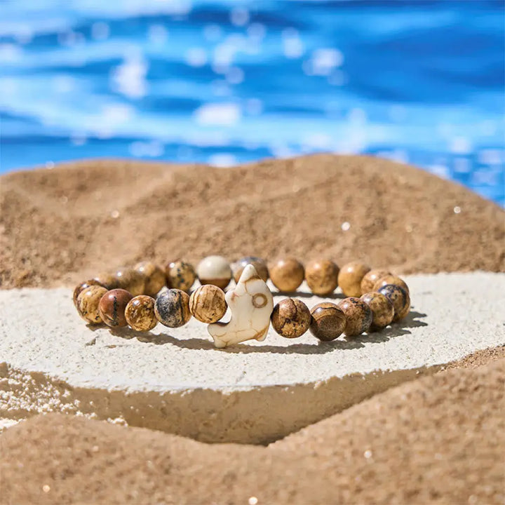 Buddha Stones Natural Various Stones Dolphin Spiritual Balance Bracelet - Picture Jasper(Wrist Circumference: 15-18cm)