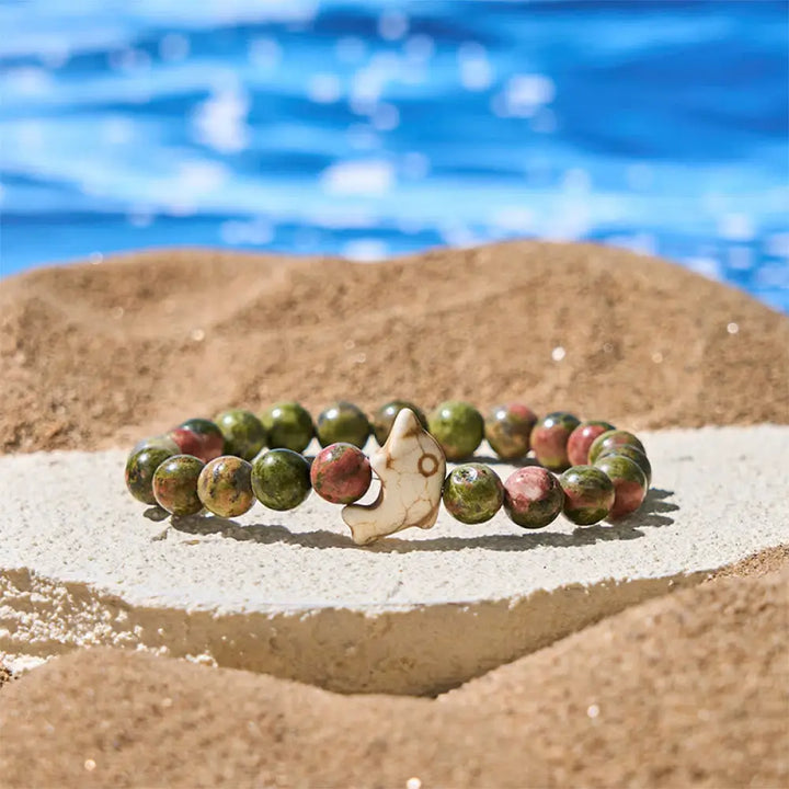 Buddha Stones Natural Various Stones Dolphin Spiritual Balance Bracelet - Unakite(Wrist Circumference: 15-18cm)