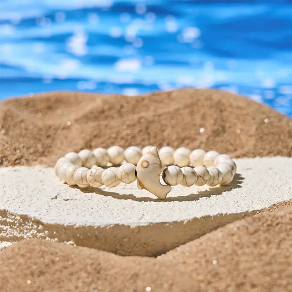 Buddha Stones Natural Various Stones Dolphin Spiritual Balance Bracelet - White Turquoise(Wrist Circumference: 15-18cm)