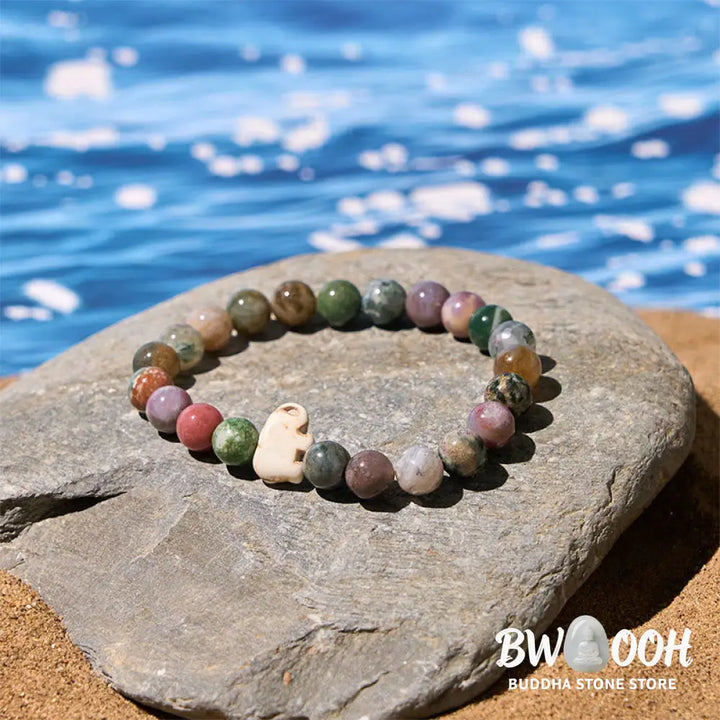 Buddha Stones Natural Various Stones Elephant Spiritual Strength Bracelet - Bracelet