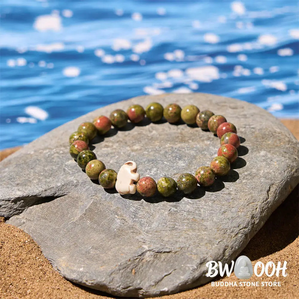 Buddha Stones Natural Various Stones Elephant Spiritual Strength Bracelet - Bracelet