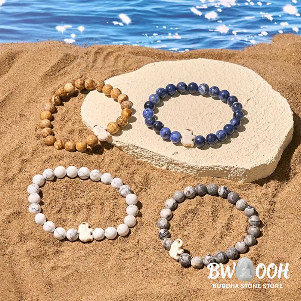 Buddha Stones Natural Various Stones Elephant Spiritual Strength Bracelet - Bracelet