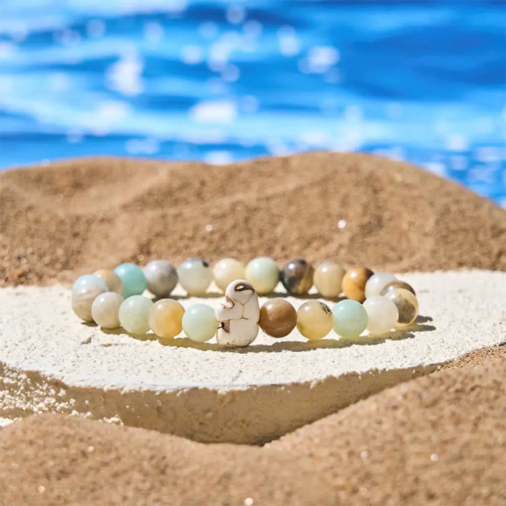 Buddha Stones Natural Various Stones Elephant Spiritual Strength Bracelet - Amazonite(Wrist Circumference: 15-18cm)