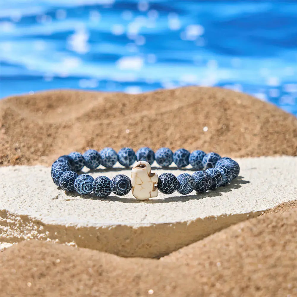 Buddha Stones Natural Various Stones Elephant Spiritual Strength Bracelet - Crackle Agate(Wrist Circumference: 15-18cm)