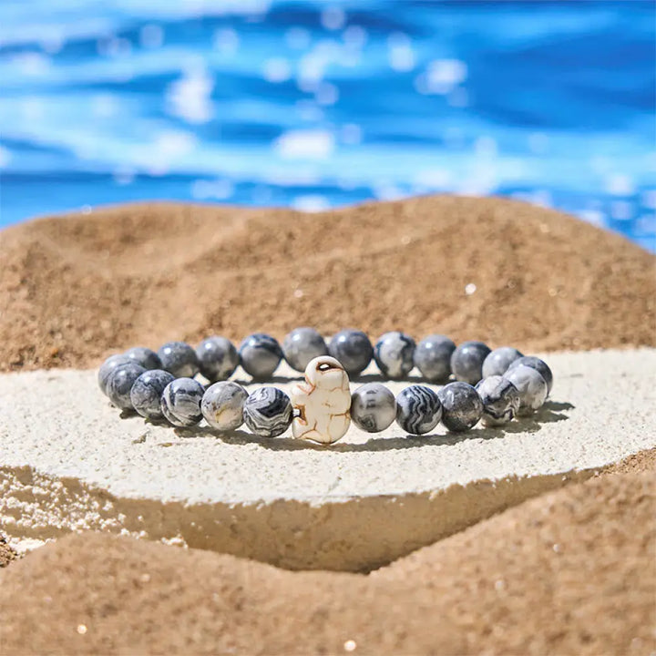 Buddha Stones Natural Various Stones Elephant Spiritual Strength Bracelet - Grey Jasper(Wrist Circumference: 15-18cm)