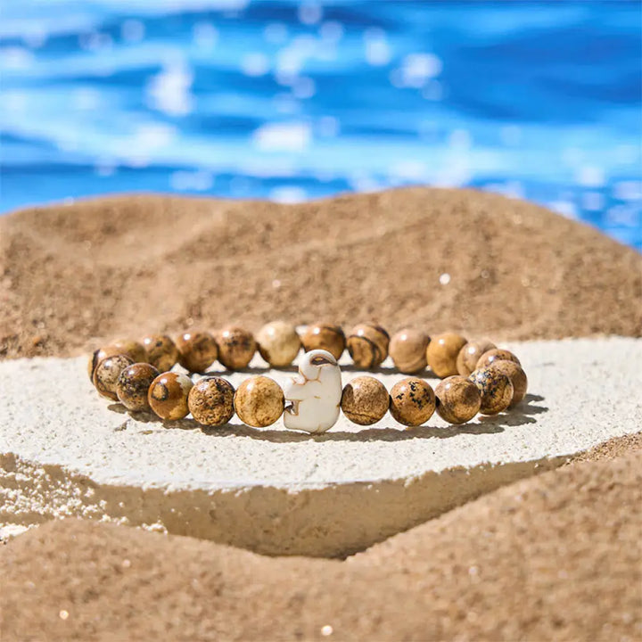 Buddha Stones Natural Various Stones Elephant Spiritual Strength Bracelet - Picture Jasper(Wrist Circumference: