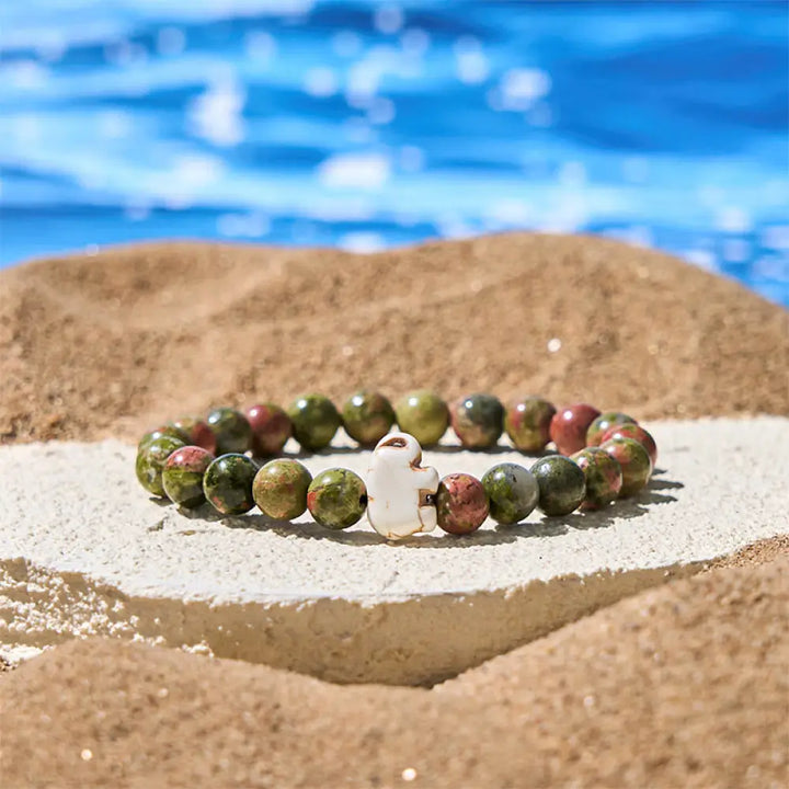 Buddha Stones Natural Various Stones Elephant Spiritual Strength Bracelet - Unakite(Wrist Circumference: 15-18cm)