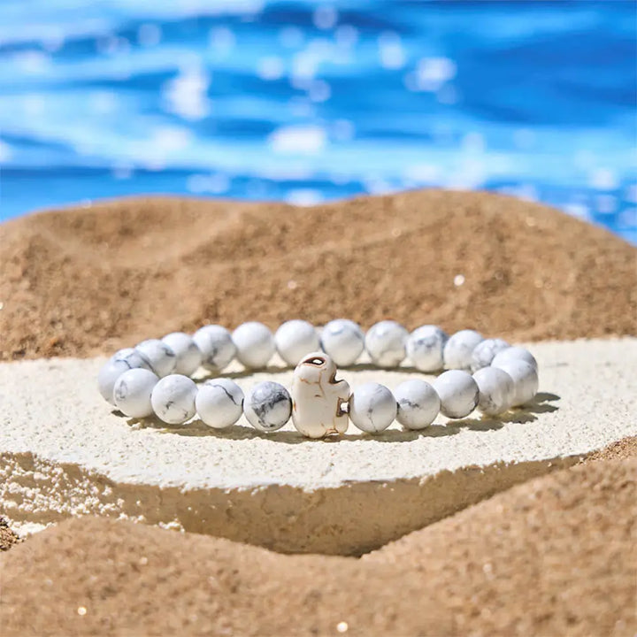 Buddha Stones Natural Various Stones Elephant Spiritual Strength Bracelet - White Turquoise(Wrist Circumference: