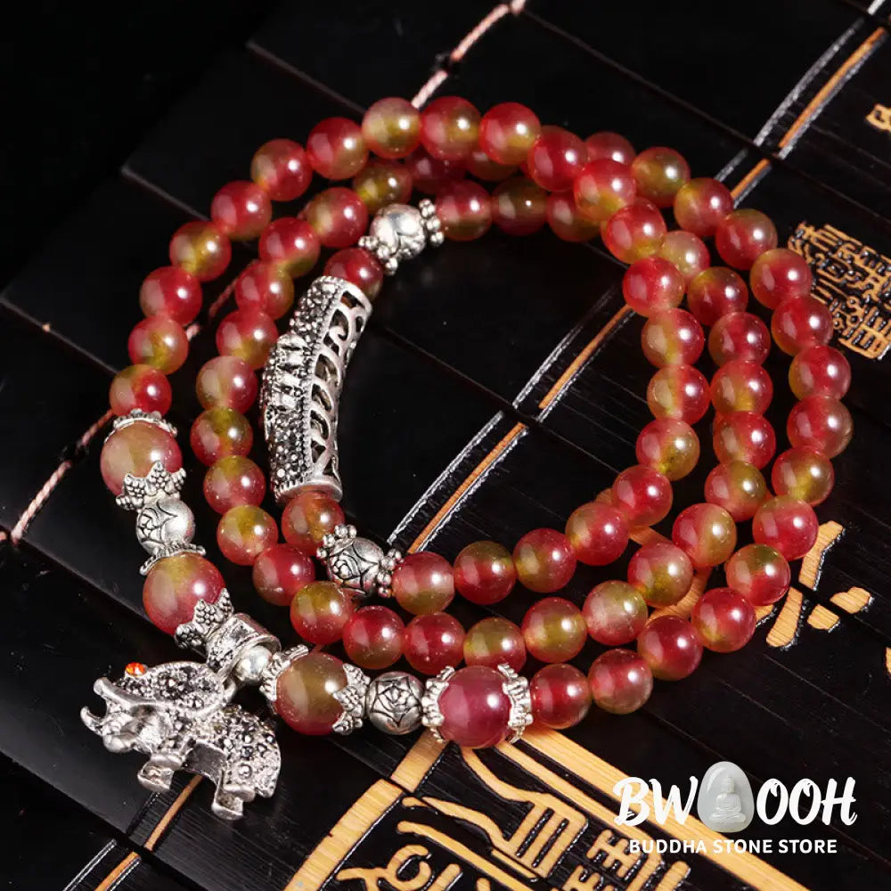 BWOOOH Natural Watermelon Tourmaline PiXiu Elephant Positive Triple Wrap Bracelet | spiritual healing bracelet