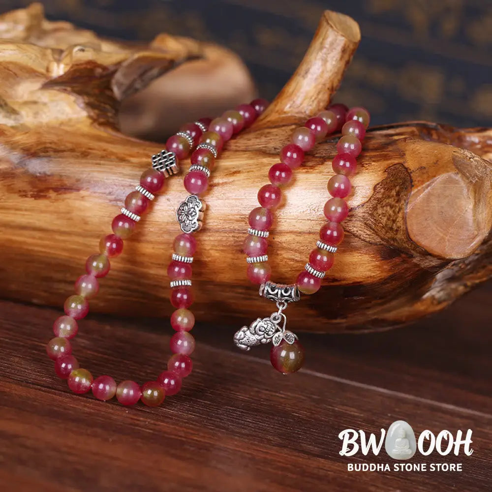BWOOOH Natural Watermelon Tourmaline PiXiu Elephant Positive Triple Wrap Bracelet | spiritual healing bracelet