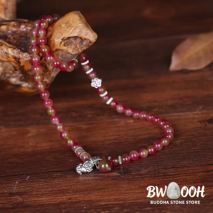 BWOOOH Natural Watermelon Tourmaline PiXiu Elephant Positive Triple Wrap Bracelet | spiritual healing bracelet