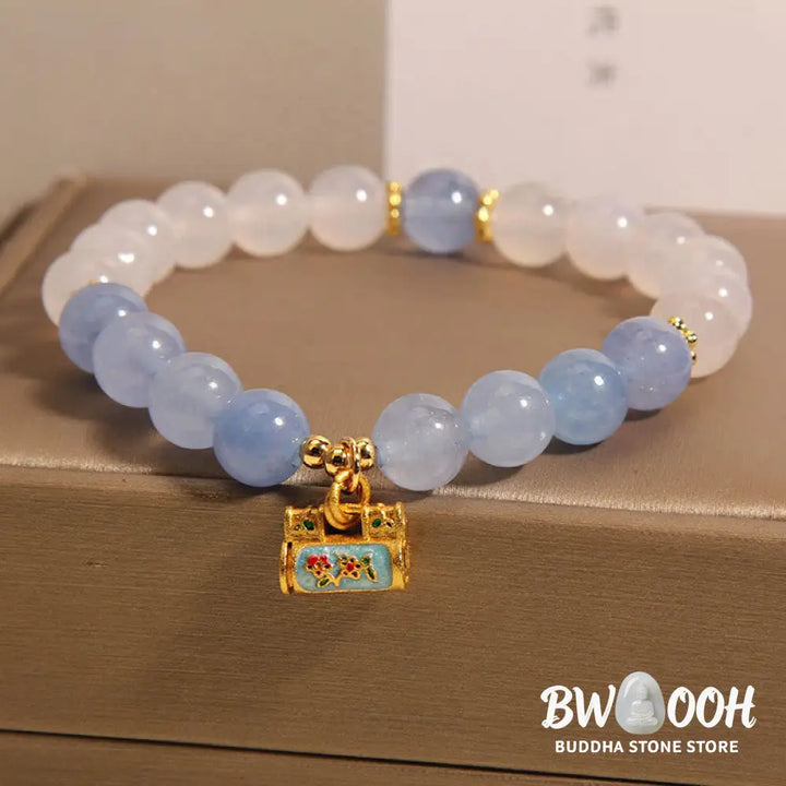 Buddha Stones Natural White Agate Aquamarine Protection Bracelet - BWOOOH - White Agate Aquamarine(Wrist Circumference: