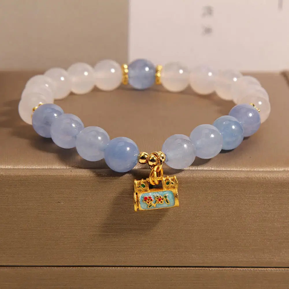 BWOOOH Natural White Agate Aquamarine Protection Bracelet - BWOOOH - White Agate Aquamarine(Wrist Circumference: