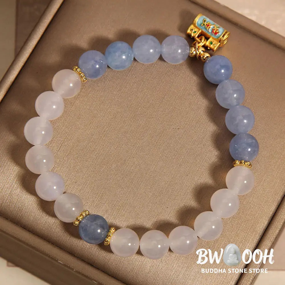 Buddha Stones Natural White Agate Aquamarine Protection Bracelet - BWOOOH - White Agate Aquamarine(Wrist Circumference: