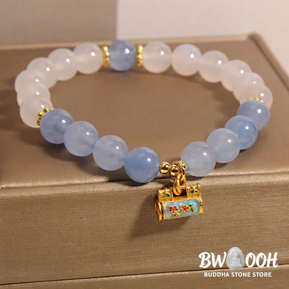 Buddha Stones Natural White Agate Aquamarine Protection Bracelet - BWOOOH - White Agate Aquamarine(Wrist Circumference: